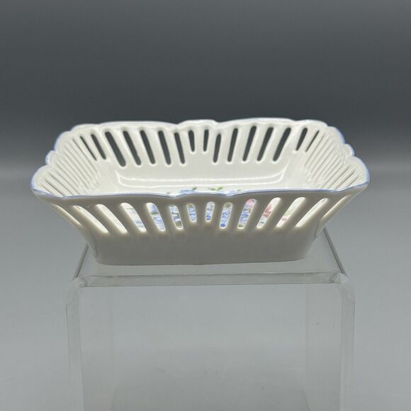 Vtg Reutter Porcelain Reticulated W Germany Square Trinket Dish Forget Me Knots - Picture 3 of 8